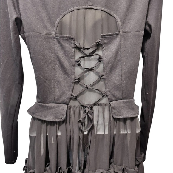 Hot Topic Black Sweetheart Double-Breasted Tiered Ruffle Jacket S Steampunk Goth - Picture 11 of 12